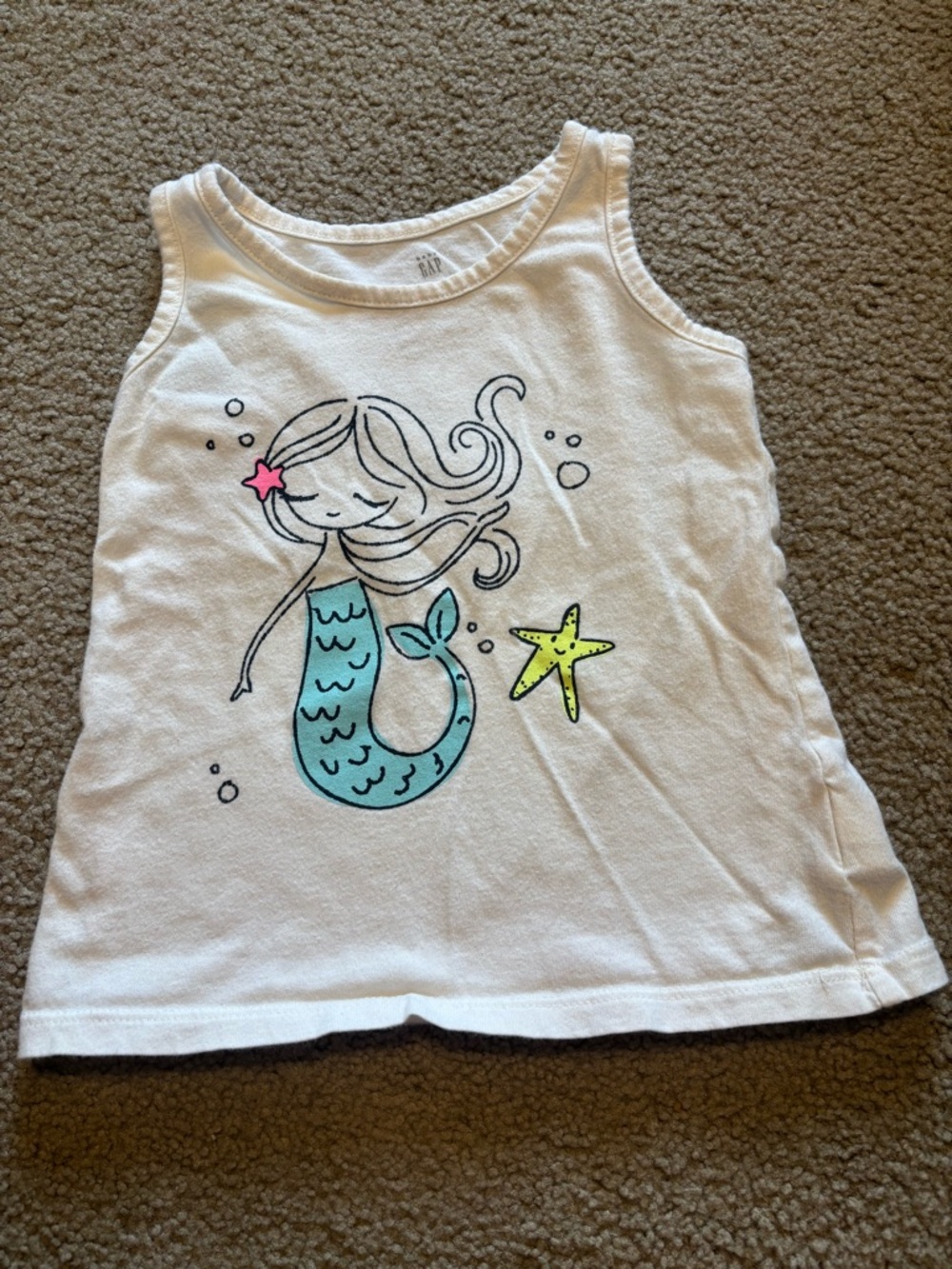 White Mermaid Tank Top for Kids - Cute Sea Graphic - Gap Kids 3T